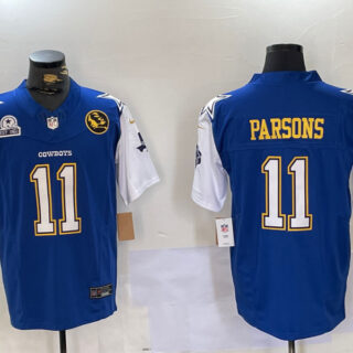 Men's Dallas Cowboys #11 Micah Parsons 2024 F.U.S.E. Navy Gold With Texas & John Madden Patch Stitched Football Jerseys