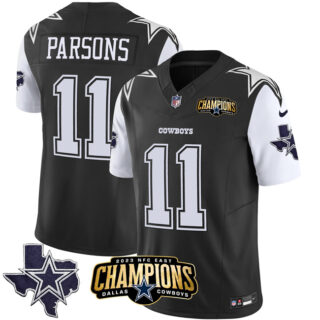 Men's Dallas Cowboys #11 Micah Parsons Black White 2023 F.U.S.E. NFC East Champions Patch Stitched Football Jersey