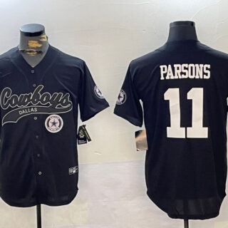 Men's Dallas Cowboys #11 Micah Parsons Black With Patch Cool Base Stitched Baseball Jerseys
