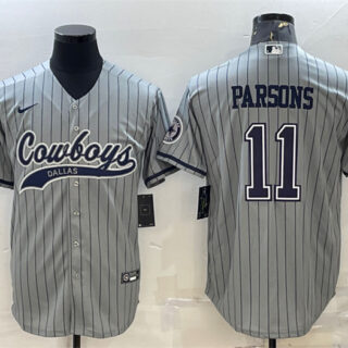 Men's Dallas Cowboys #11 Micah Parsons Grey With Patch Cool Base Stitched Baseball Jersey