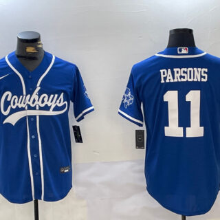 Men's Dallas Cowboys #11 Micah Parsons Royal With Patch Cool Base Stitched Baseball Jerseys