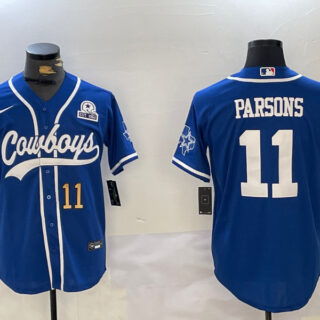 Men's Dallas Cowboys #11 Micah Parsons Royal With Patch Cool Base Stitched Baseball Jersey