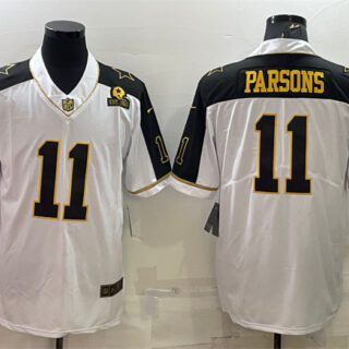 Men's Dallas Cowboys #11 Micah Parsons White Gold Edition With 1960 Patch Limited Stitched Football Jersey