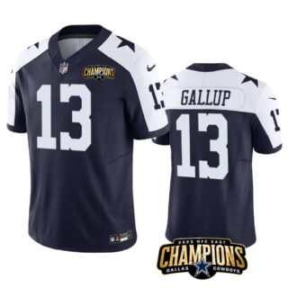 Men's Dallas Cowboys #13 Michael Gallup Navy White 2023 F.U.S.E. NFC East Champions Patch Stitched Football Jersey