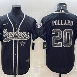 Men's Dallas Cowboys #20 Tony Pollard Black Reflective With Patch Cool Base Stitched Baseball Jersey