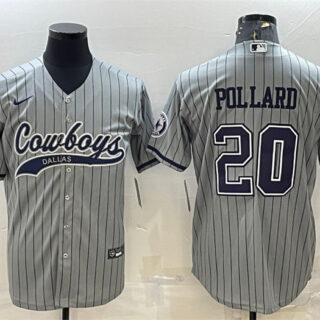 Men's Dallas Cowboys #20 Tony Pollard Gray With Patch Cool Base Stitched Baseball Jersey