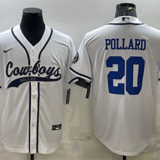 Men's Dallas Cowboys #20 Tony Pollard White With Patch Cool Base Stitched Baseball Jersey