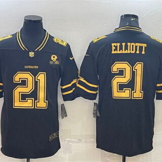 Men's Dallas Cowboys #21 Ezekiel Elliott Black Gold Edition With 1960 Patch Limited Stitched Football Jersey