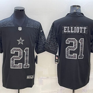 Men's Dallas Cowboys #21 Ezekiel Elliott Black Reflective Limited Stitched Football Jersey