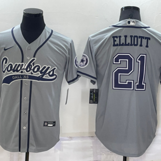Men's Dallas Cowboys #21 Ezekiel Elliott Grey Cool Base Stitched Baseball Jersey