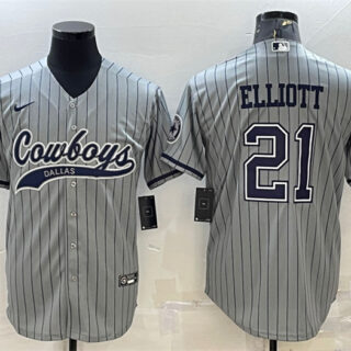 Men's Dallas Cowboys #21 Ezekiel Elliott Grey With Patch Cool Base Stitched Baseball Jersey