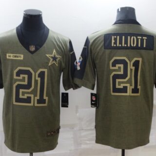 Men's Dallas Cowboys #21 Ezekiel Elliott Nike Olive 2021 Salute To Service Limited Player Jersey