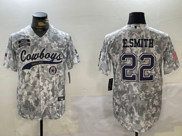 Men's Dallas Cowboys #22 Emmitt Smith 2024 Arctic Camo Salute To Service Stitched Baseball Jerseys