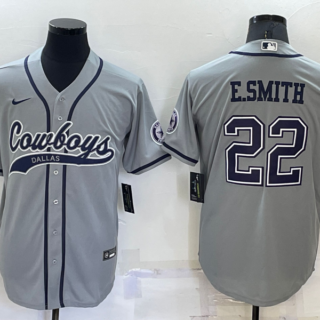 Men's Dallas Cowboys #22 Emmitt Smith Grey Cool Base Stitched Baseball Jersey