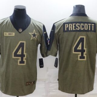 Men's Dallas Cowboys #4 Dak Prescott 2021 Olive Salute To Service Limited Stitched Jersey