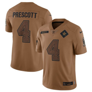 Men's Dallas Cowboys #4 Dak Prescott 2023 Brown Salute To Service Limited Stitched Football Jersey