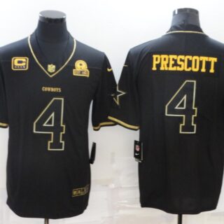 Men's Dallas Cowboys #4 Dak Prescott Black 60th Seasons Patch Golden Edition Stitched NFL Nike Limited Jersey