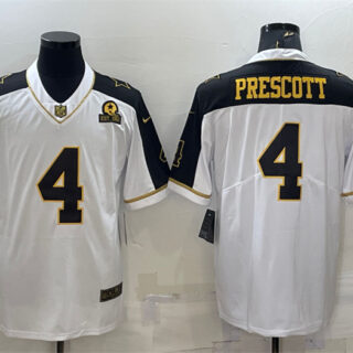 Men's Dallas Cowboys #4 Dak Prescott White Gold With 1960 Patch Thanksgiving Vapor Untouchable Limited Stitched Football Jersey