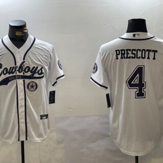 Men's Dallas Cowboys #4 White Team With Patch Cool Base Stitched Baseball Jerseys