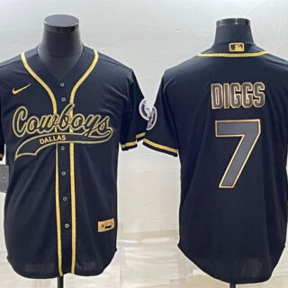 Men's Dallas Cowboys #7 Trevon Diggs Black Gold With Patch Cool Base Stitched Baseball Jersey
