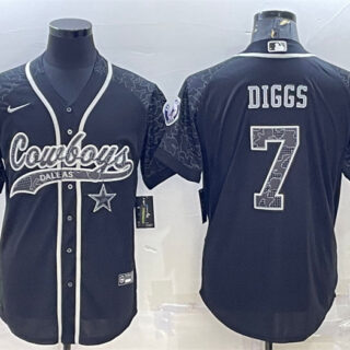 Men's Dallas Cowboys #7 Trevon Diggs Black Reflective With Patch Cool Base Stitched Baseball Jersey