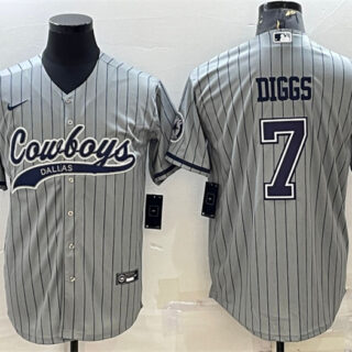 Men's Dallas Cowboys #7 Trevon Diggs Grey With Patch Cool Base Stitched Baseball Jersey