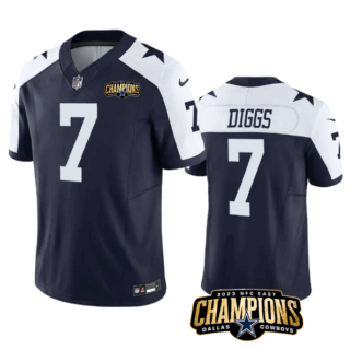 Men's Dallas Cowboys #7 Trevon Diggs Navy White 2023 F.U.S.E. NFC East Champions Patch Stitched Football Jersey