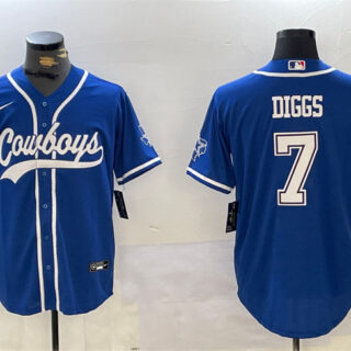 Men's Dallas Cowboys #7 Trevon Diggs Royal With Patch Cool Base Stitched Baseball Jersey
