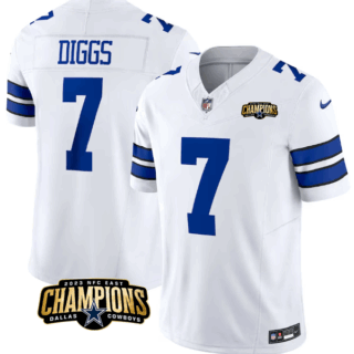 Men's Dallas Cowboys #7 Trevon Diggs White 2023 F.U.S.E. NFC East Champions Patch Stitched Football Jersey