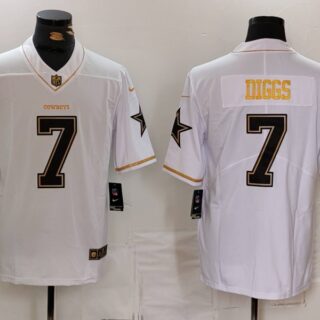 Men's Dallas Cowboys #7 Trevon Diggs White Golden Edition Limited Stitched Football Jersey