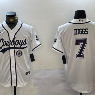 Men's Dallas Cowboys #7 Trevon Diggs White With Patch Cool Base Stitched Baseball Jerseys