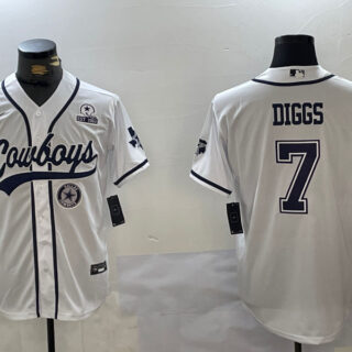 Men's Dallas Cowboys #7 Trevon Diggs White With Patch Cool Base Stitched Baseball Jerseys