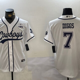 Men's Dallas Cowboys #7 Trevon Diggs White With Patch Cool Base Stitched Baseball Jersey