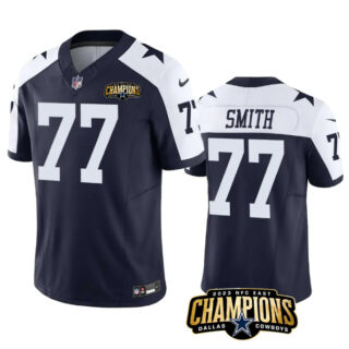 Men's Dallas Cowboys #77 Tyron Smith Navy White 2023 F.U.S.E. NFC East Champions Patch Stitched Football Jersey