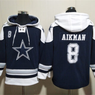 Men's Dallas Cowboys #8 Troy Aikman Navy Ageless Must-Have Lace-Up Pullover Hoodie