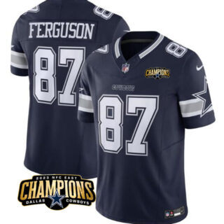 Men's Dallas Cowboys #87 Jake Ferguson Navy 2023 F.U.S.E. NFC East Champions Patch Stitched Football Jersey