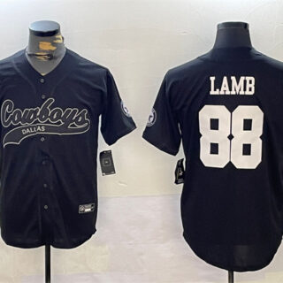 Men's Dallas Cowboys #88 CeeDee Lamb Black With Patch Cool Base Stitched Baseball Jersey