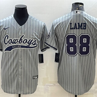 Men's Dallas Cowboys #88 CeeDee Lamb Grey With Patch Cool Base Stitched Baseball Jersey