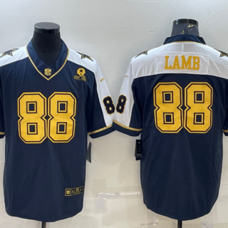 Men's Dallas Cowboys #88 CeeDee Lamb Navy Gold Edition With 1960 Patch Limited Stitched Football Jersey