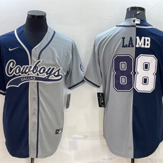 Men's Dallas Cowboys #88 CeeDee Lamb Navy Grey Split With Patch Cool Base Stitched Baseball Jersey