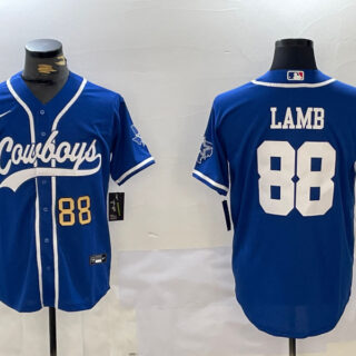 Men's Dallas Cowboys #88 CeeDee Lamb Royal With Patch Cool Base Stitched Baseball Jerseys