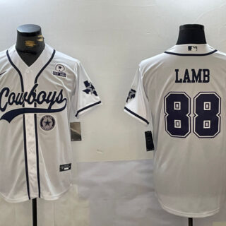 Men's Dallas Cowboys #88 CeeDee Lamb White With Patch Cool Base Stitched Baseball Jerseys