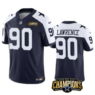 Men's Dallas Cowboys #90 DeMarcus Lawrence Navy White 2023 F.U.S.E. NFC East Champions Patch Stitched Football Jersey