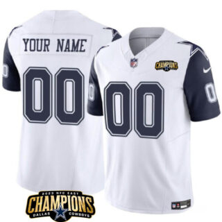 Men's Dallas Cowboys Active Player Custom White Navy 2023 F.U.S.E. NFC East Champions Patch Stitched Football Jersey