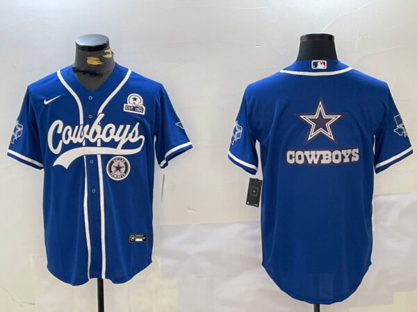 Men's Dallas Cowboys Big Logo Royal With Patch Cool Base Stitched Baseball Jerseys