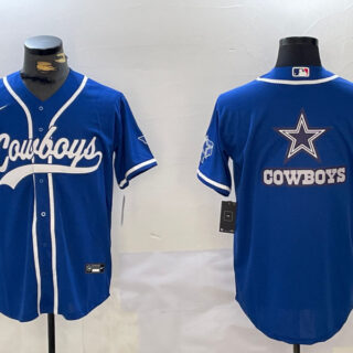 Men's Dallas Cowboys Big Logo Royal With Patch Cool Base Stitched Baseball Jerseys