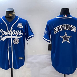 Men's Dallas Cowboys Big Logo Royal With Patch Cool Base Stitched Baseball Jerseys