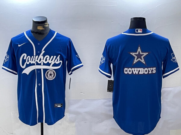 Men's Dallas Cowboys Big Logo Royal With Patch Cool Base Stitched Baseball Jerseys