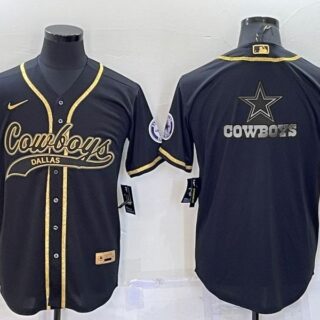 Men's Dallas Cowboys Black Gold Team Big Logo With Patch Cool Base Stitched Baseball Jersey