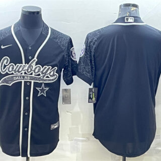 Men's Dallas Cowboys Blank Black Reflective With Patch Cool Base Stitched Baseball Jersey